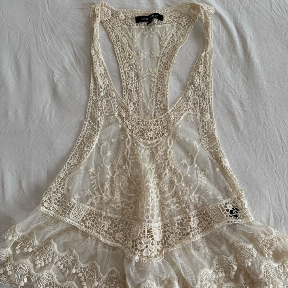 Free People Cream Lace Tank Top